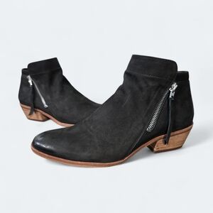 Sam Edelman Packer Black Ankle Boots Size 8.5 Nubuk Leather with Zipper Detail